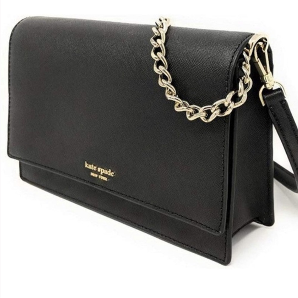 Kate Spade Cameron Black Convertible Saffiano Leather Chain Crossbody Bag